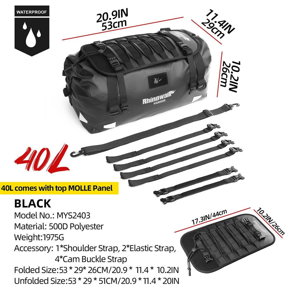 20–65L motorcycle back seat bag, waterproof MOLLE