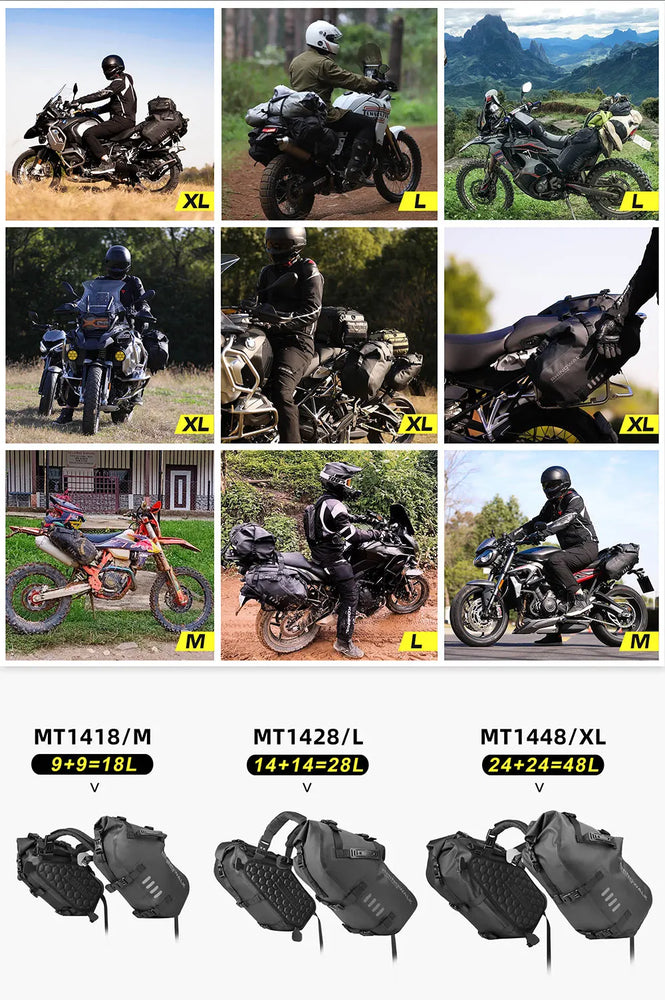 Rhinowalk waterproof motorcycle pannier bags 18–48L