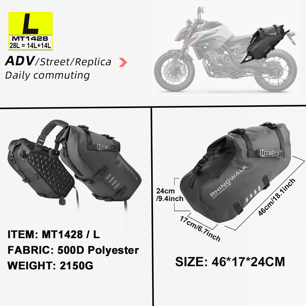Rhinowalk waterproof motorcycle pannier bags 18–48L