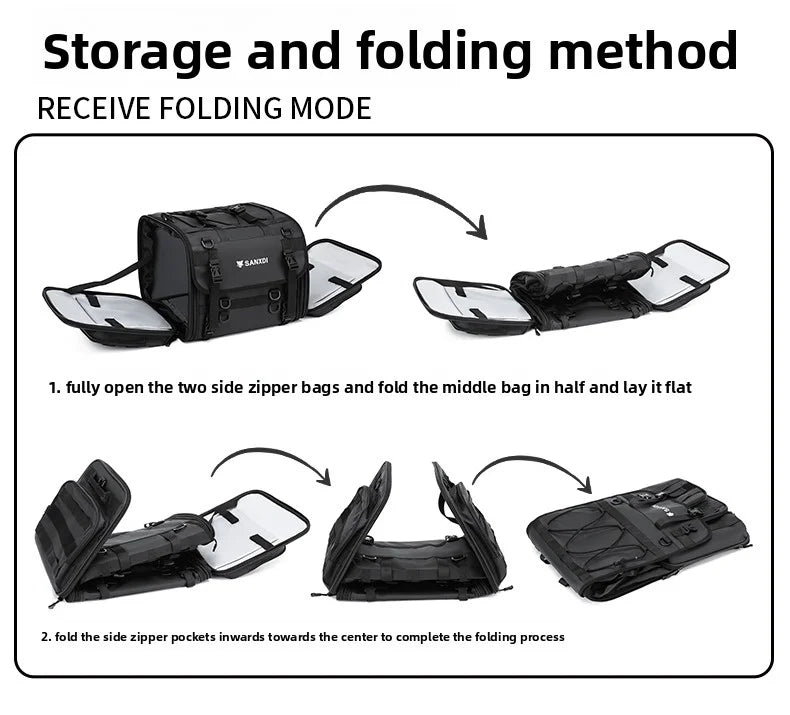 Motorcycle tail bag 19–80L, waterproof & expandable