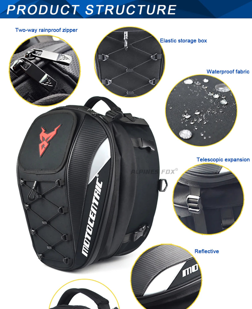 37L waterproof motorcycle rear seat bag, durable