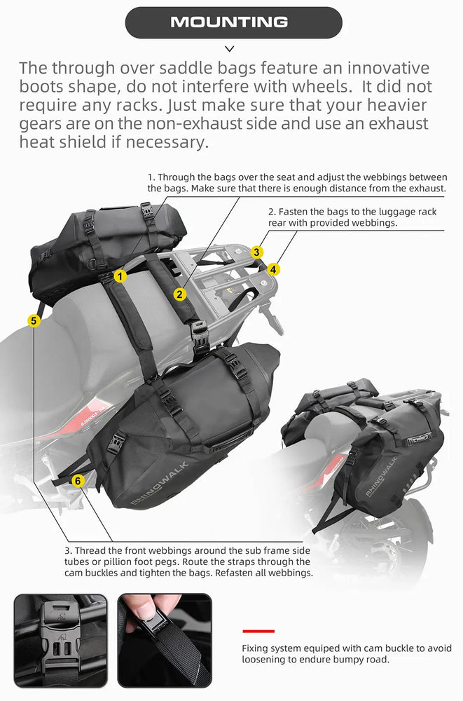 Rhinowalk waterproof motorcycle pannier bags 18–48L