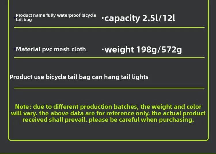 Waterproof bike saddle bag for MTB & road cycling