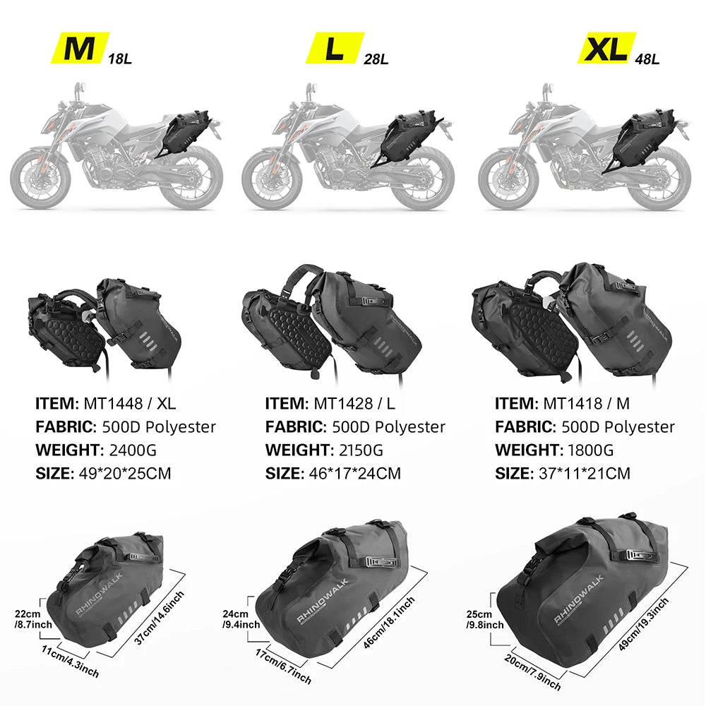 Rhinowalk waterproof motorcycle pannier bags 18–48L