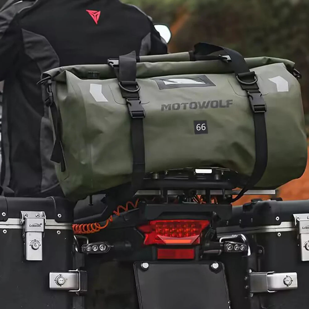 Waterproof motorcycle tail bag, 20–66L travel pack