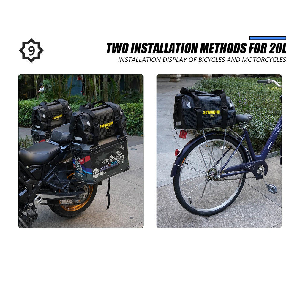 Waterproof motorcycle tail bag, 20–66L travel pack