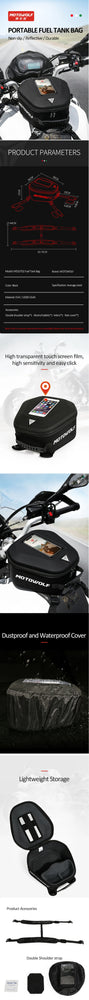 Motorcycle tank bag with magnetic mount & straps