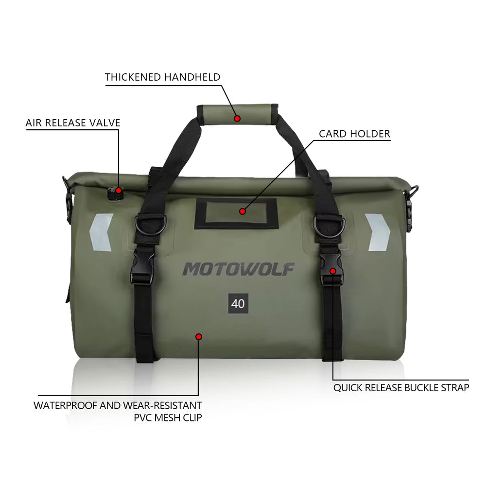 Waterproof motorcycle tail bag, 20–66L travel pack