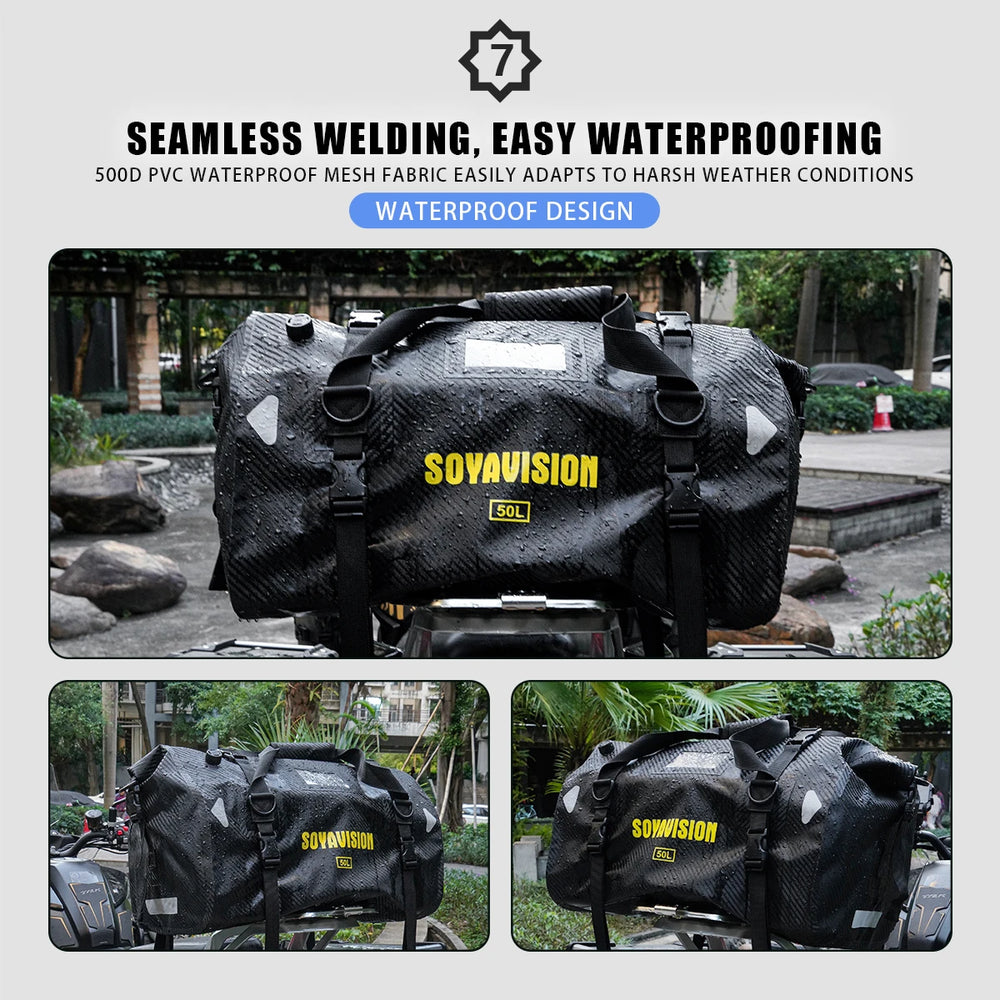 Waterproof motorcycle tail bag, 20–66L travel pack