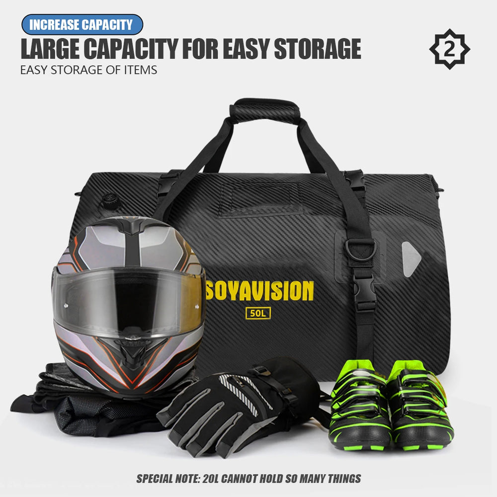 Waterproof motorcycle tail bag, 20–66L travel pack
