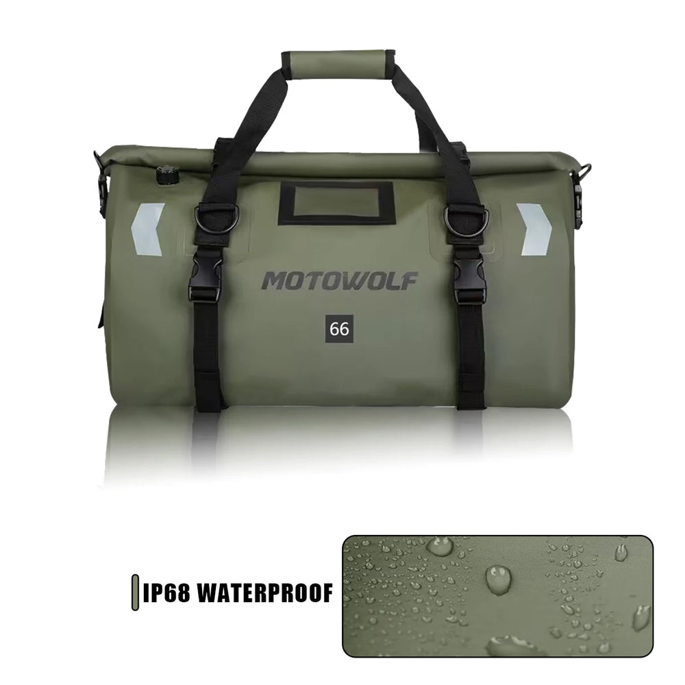 Waterproof motorcycle tail bag, 20–66L travel pack