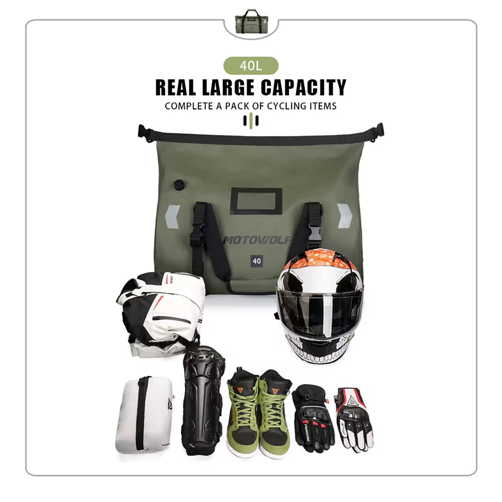 Waterproof motorcycle tail bag, 20–66L travel pack