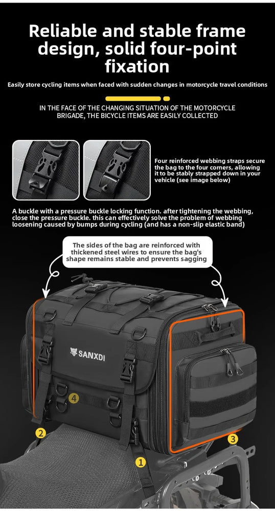Motorcycle tail bag 19–80L, waterproof & expandable