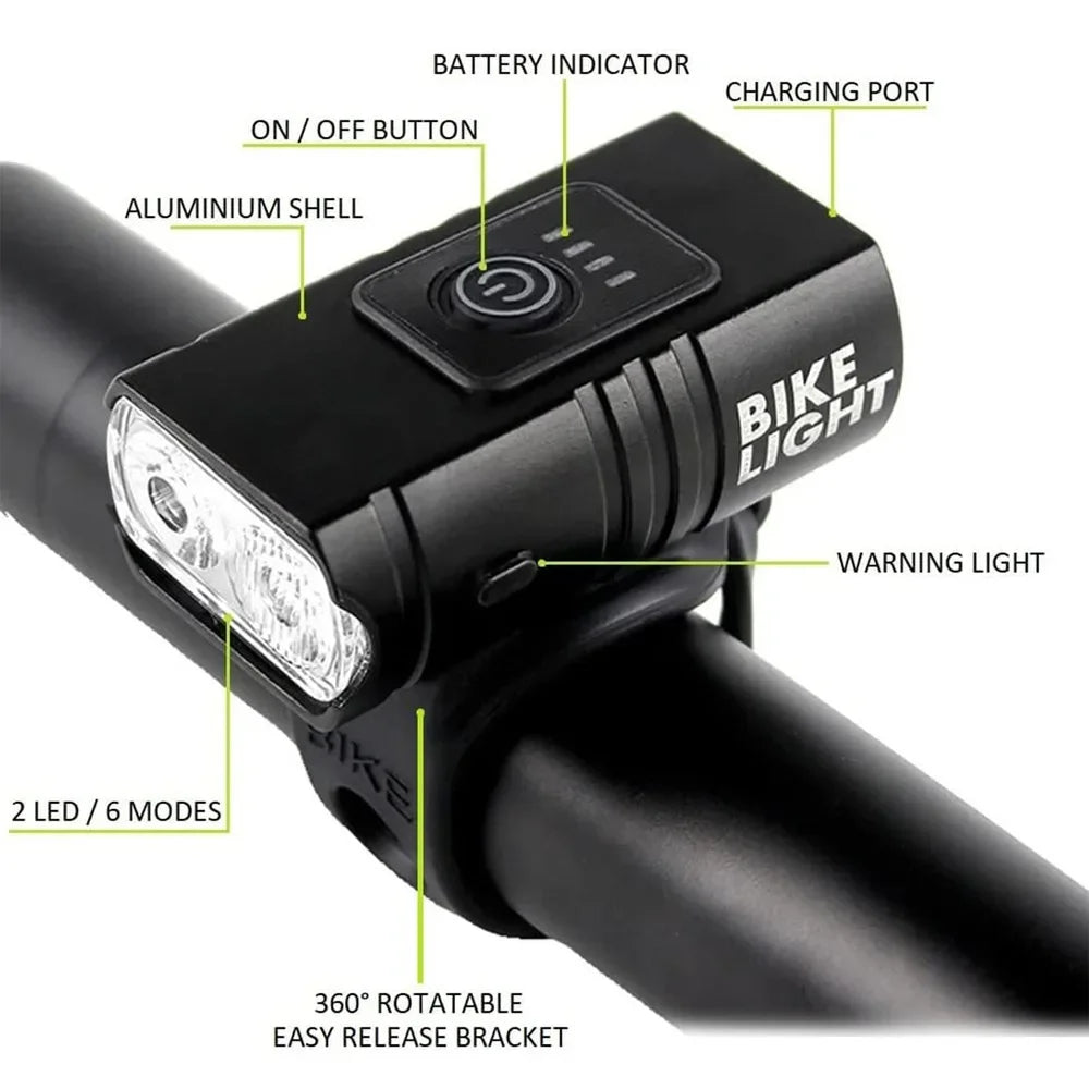 Waterproof USB Bike Headlight with Power Display
