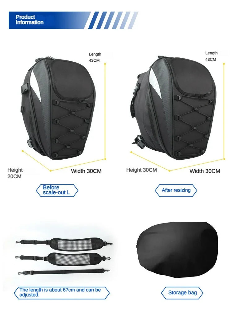 45L waterproof motorcycle tail bag, high capacity