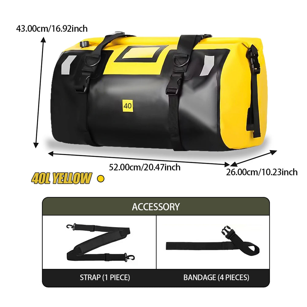 Waterproof motorcycle tail bag, 20–66L travel pack