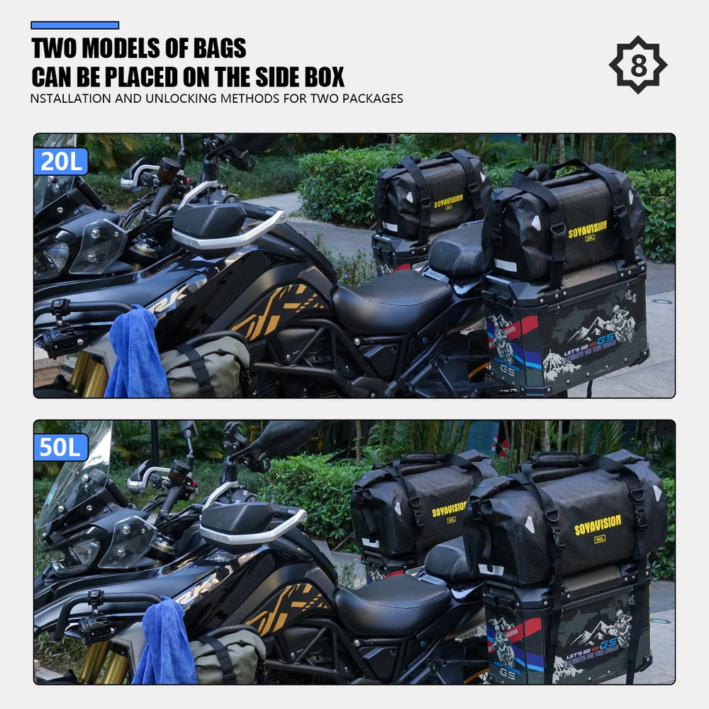 Waterproof motorcycle tail bag, 20–66L travel pack