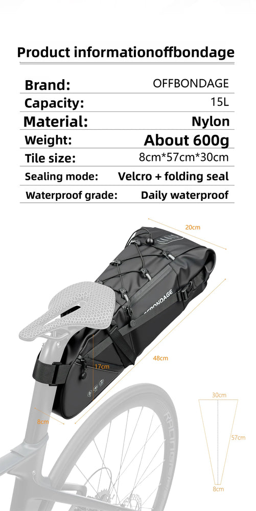 OFFBONDAGE 15L Foldable Rear Bike Saddle Bag