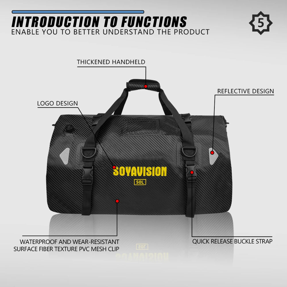 Waterproof motorcycle tail bag, 20–66L travel pack
