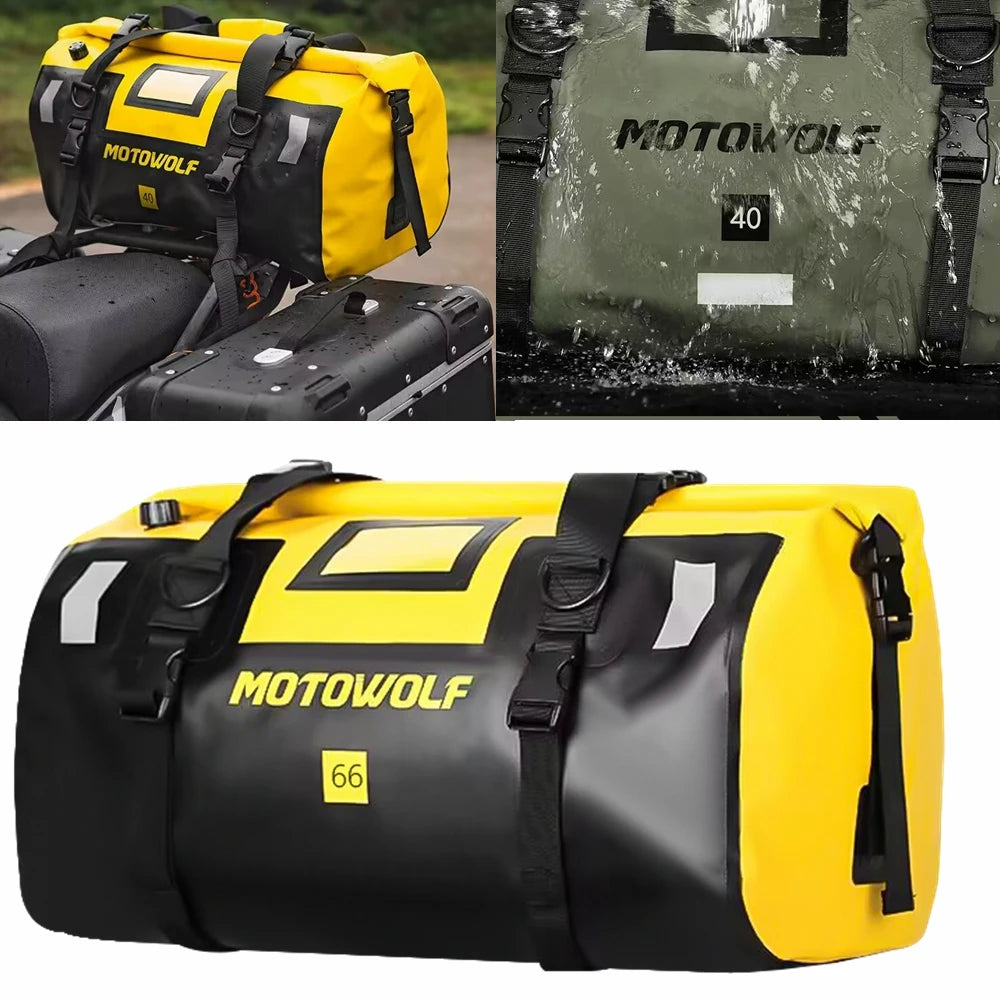 Waterproof motorcycle tail bag, 20–66L travel pack