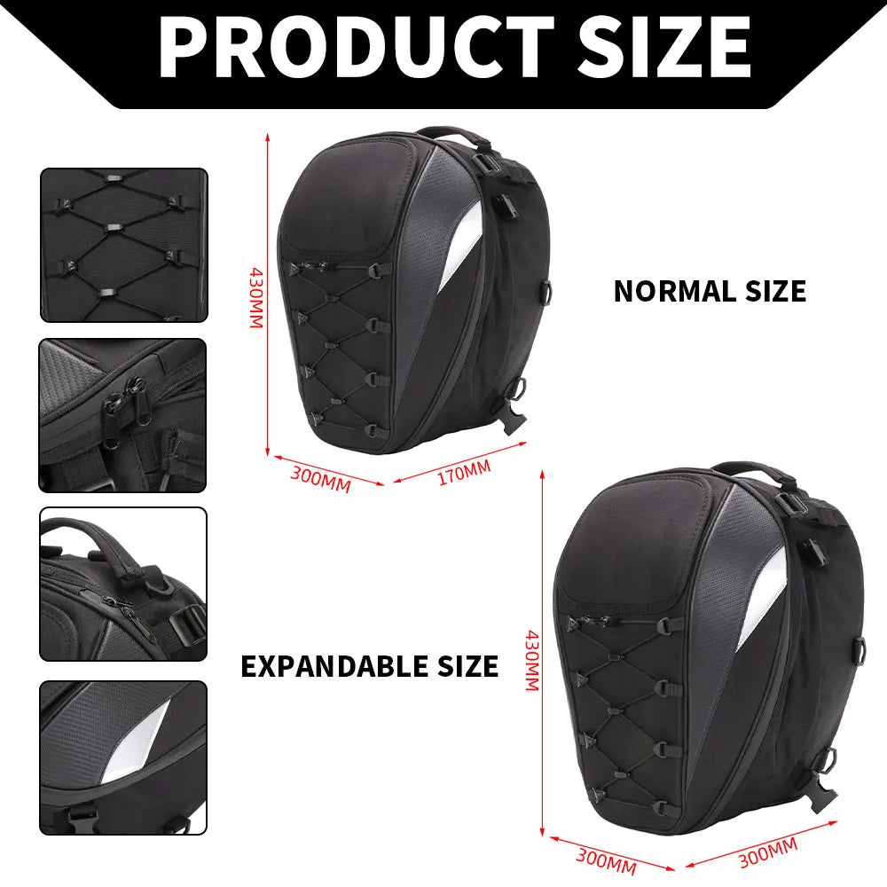 Motorcycle rear seat bag, waterproof & multi-use