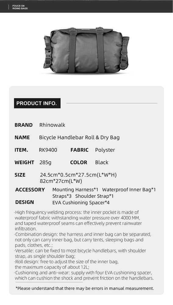 Rhinowalk 12L Waterproof Bicycle Handlebar Bag