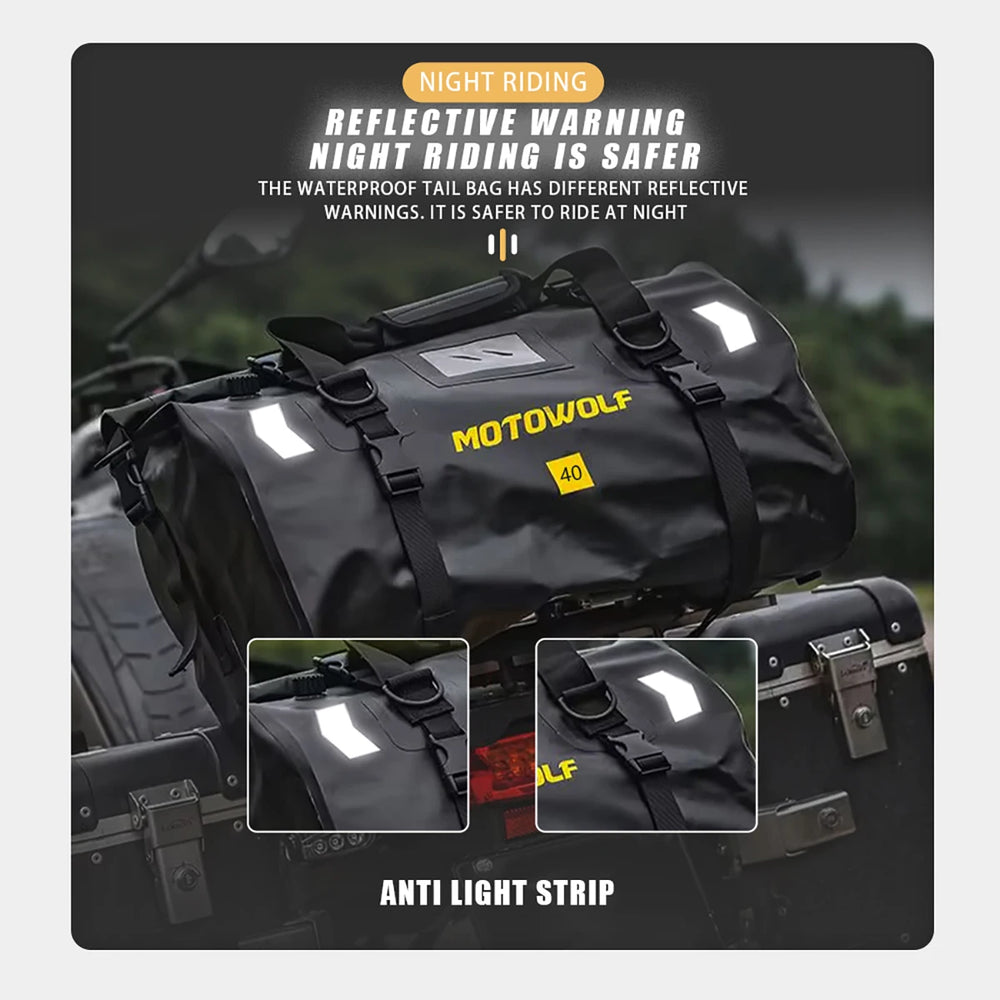 Waterproof motorcycle tail bag, 20–66L travel pack