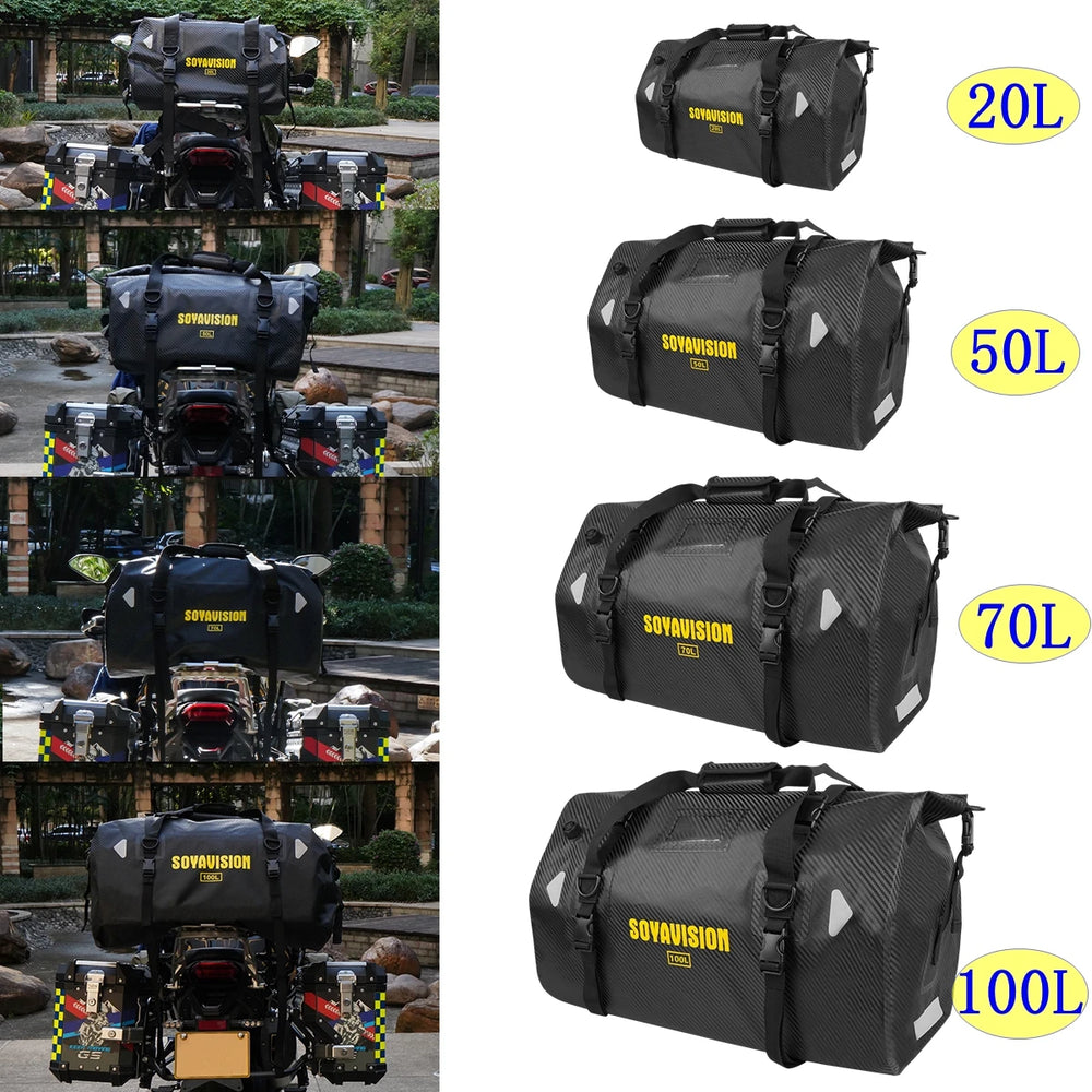 Waterproof motorcycle tail bag, 20–66L travel pack