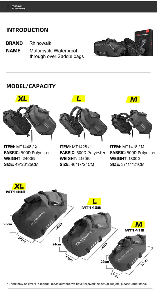 Rhinowalk waterproof motorcycle pannier bags 18–48L