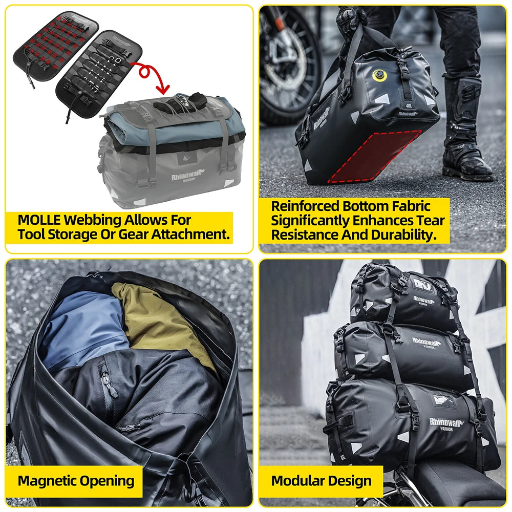 20–65L motorcycle back seat bag, waterproof MOLLE