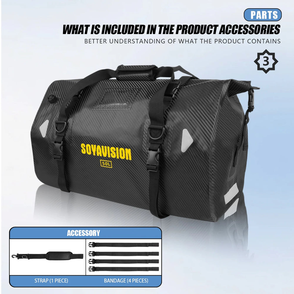 Waterproof motorcycle tail bag, 20–66L travel pack