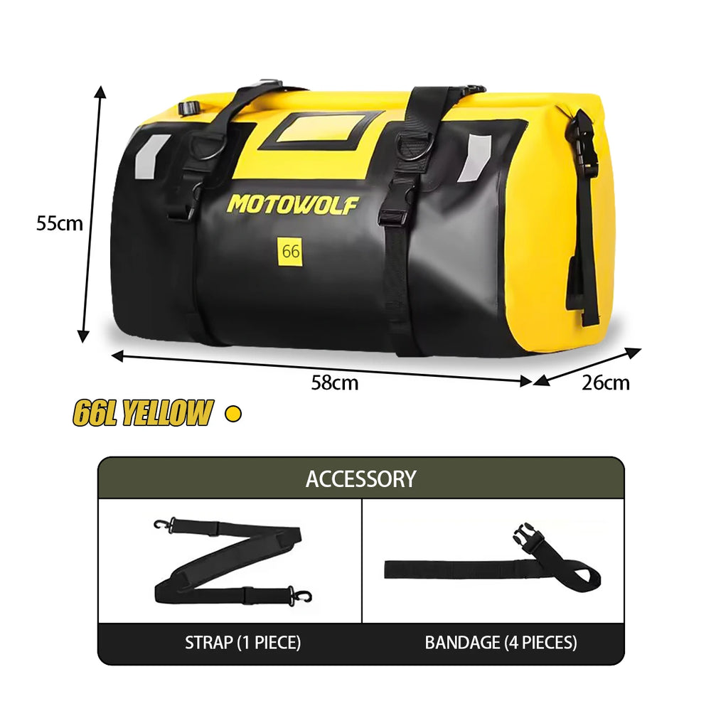 Waterproof motorcycle tail bag, 20–66L travel pack