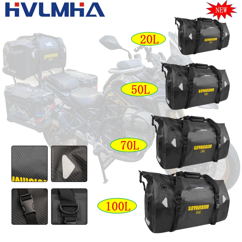 Waterproof motorcycle tail bag, 20–66L travel pack