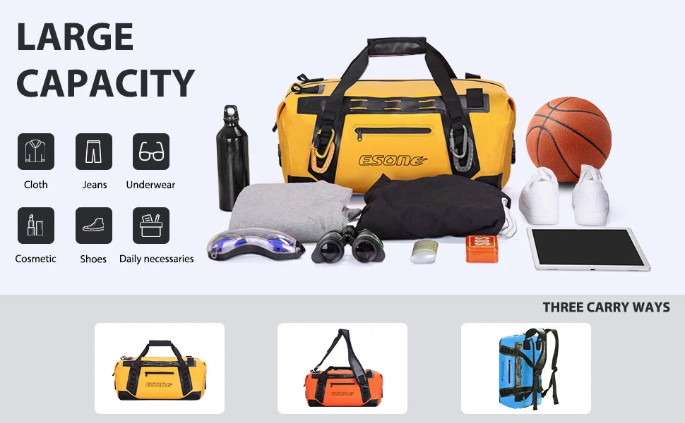 50L motorcycle dry bag for camping, boating & travel