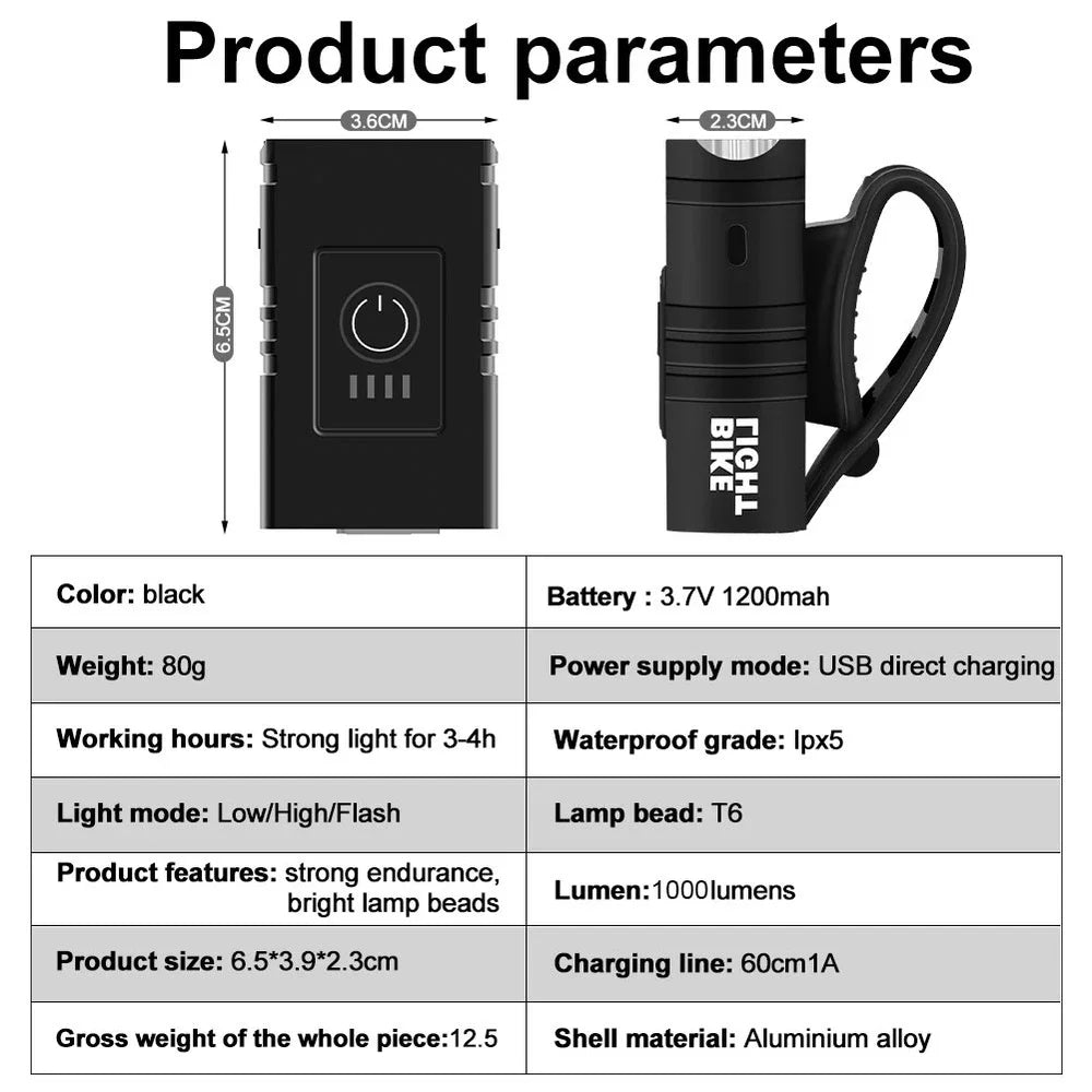 Waterproof USB Bike Headlight with Power Display
