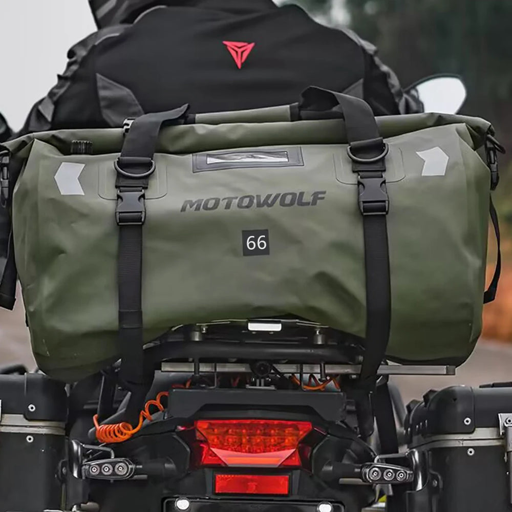 Waterproof motorcycle tail bag, 20–66L travel pack