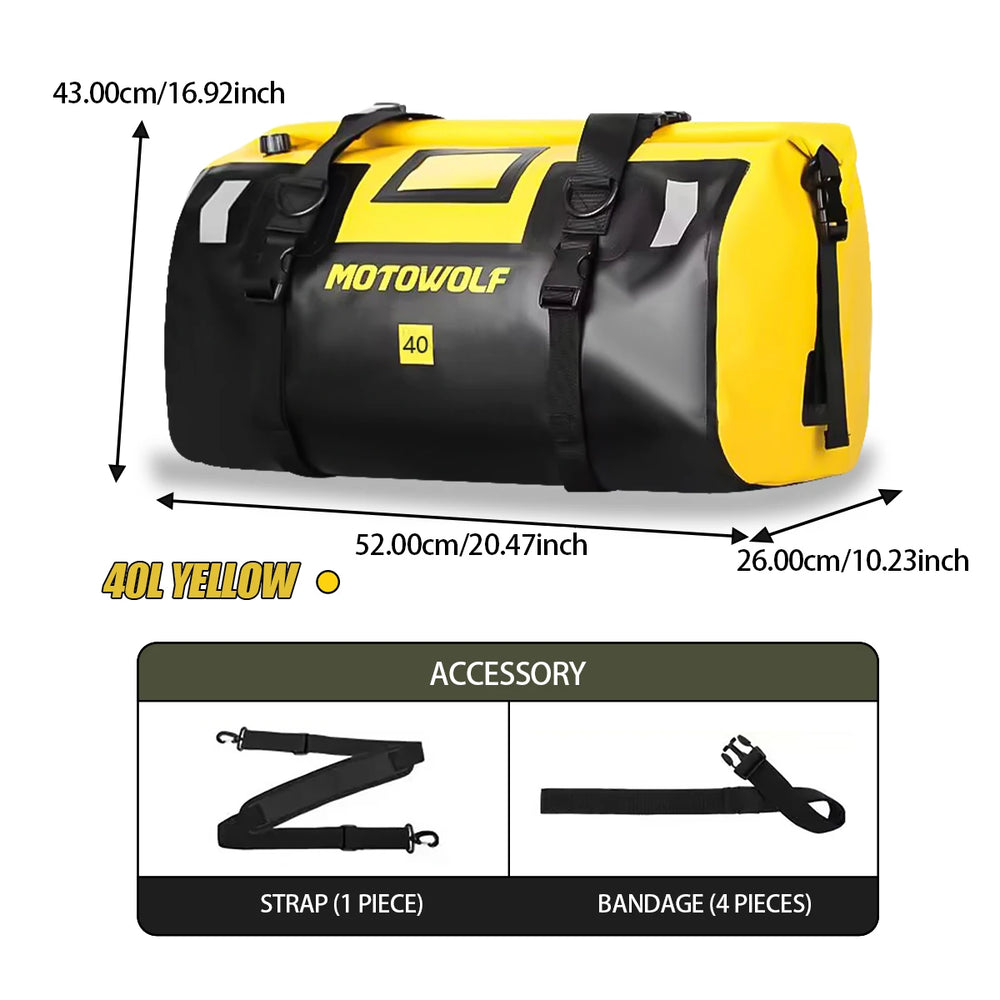 Waterproof motorcycle tail bag, 20–66L travel pack