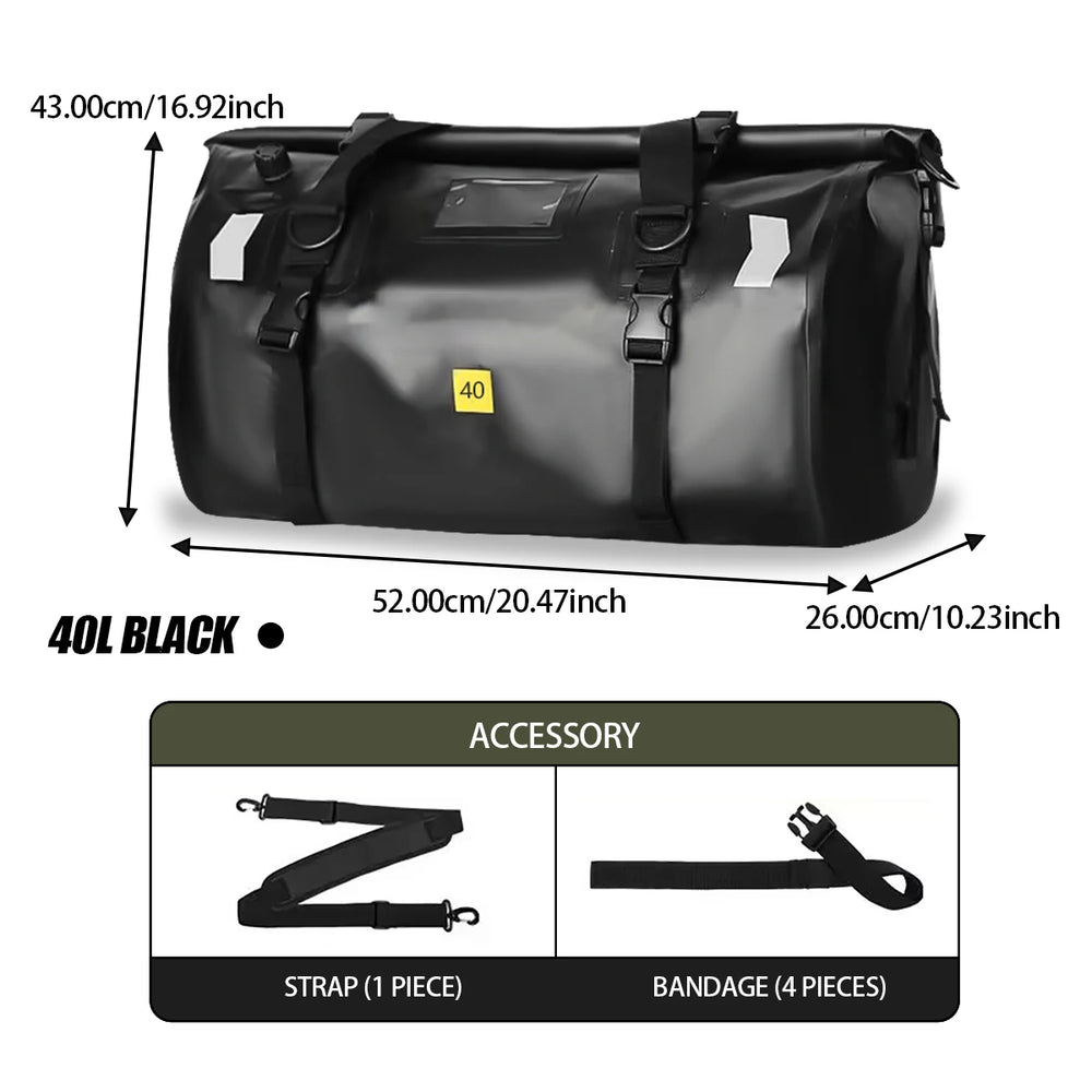 Waterproof motorcycle tail bag, 20–66L travel pack