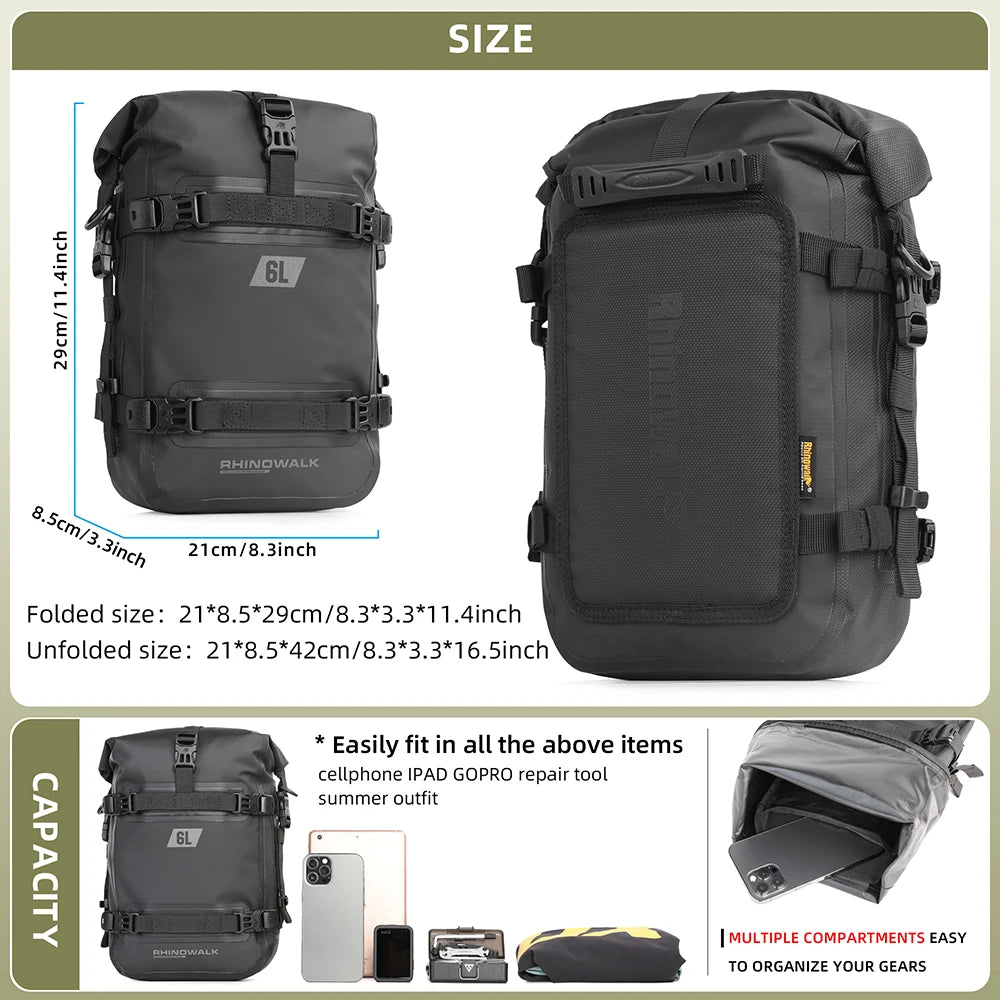 Waterproof 6L motorcycle bumper storage bag
