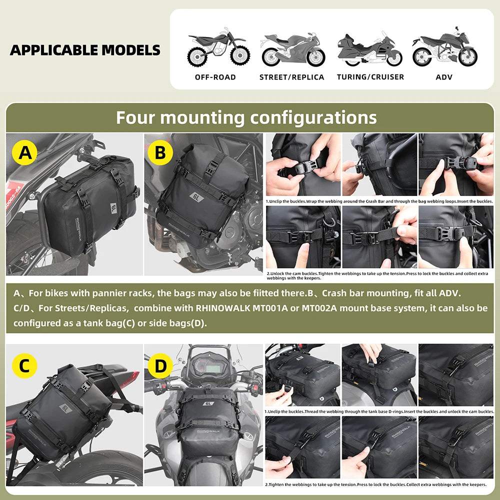 Waterproof 6L motorcycle bumper storage bag