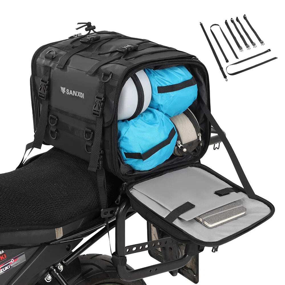 Motorcycle tail bag 19–80L, waterproof & expandable