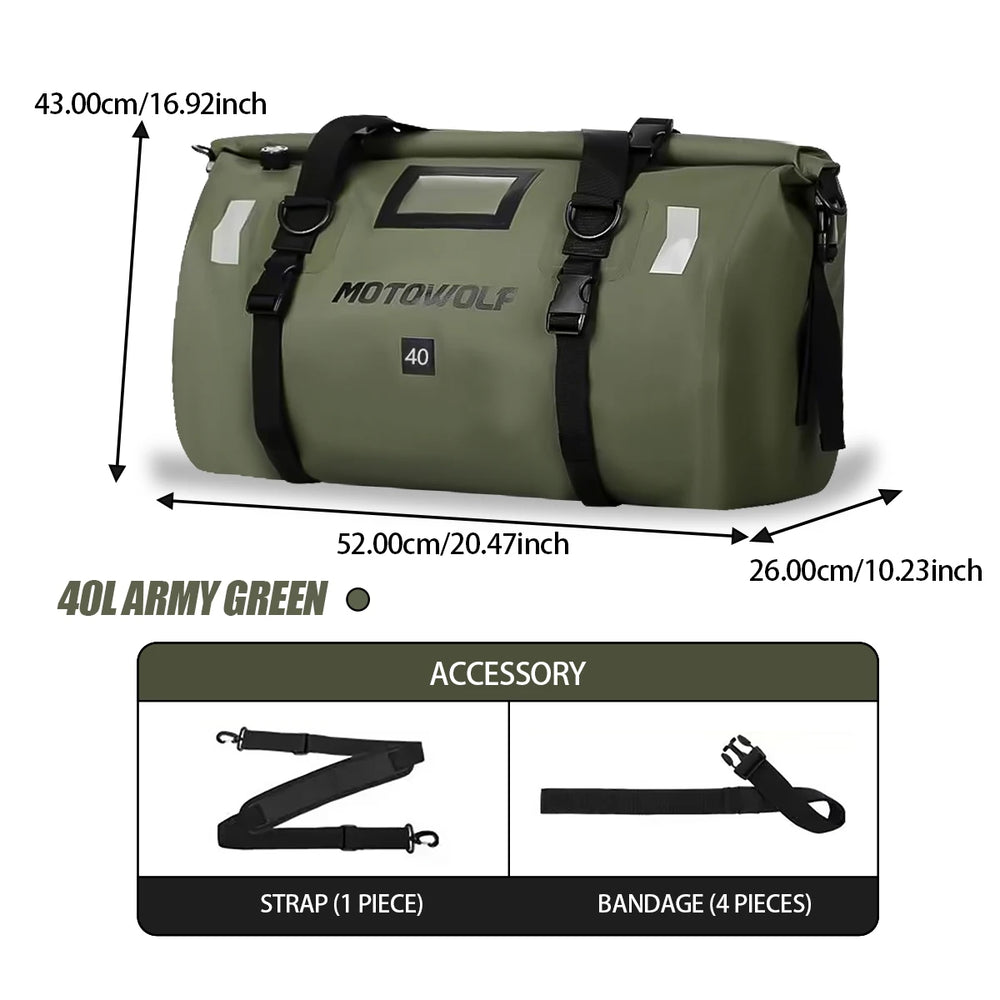 Waterproof motorcycle tail bag, 20–66L travel pack