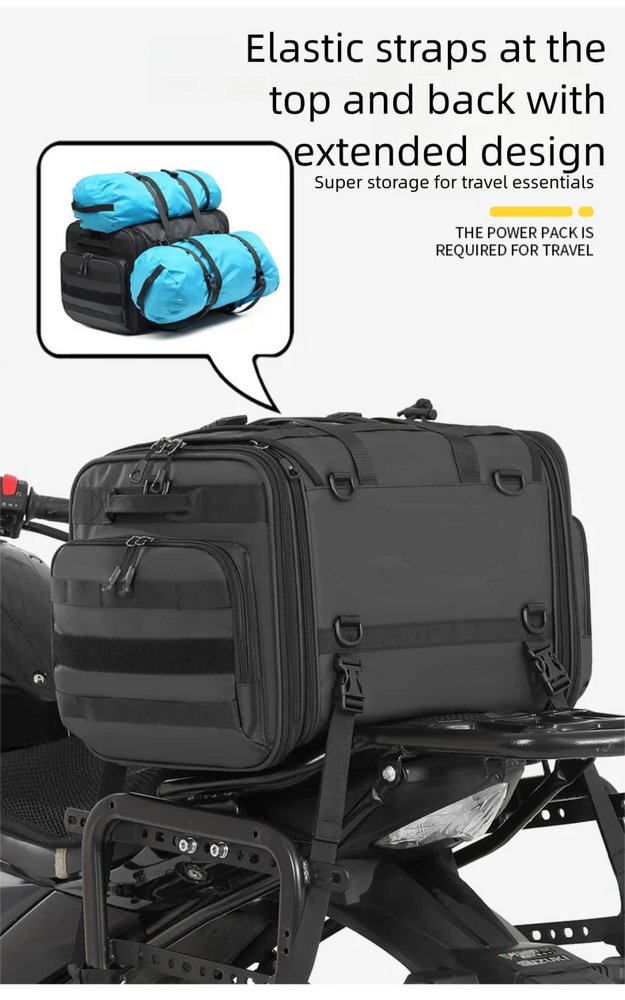 Motorcycle tail bag 19–80L, waterproof & expandable