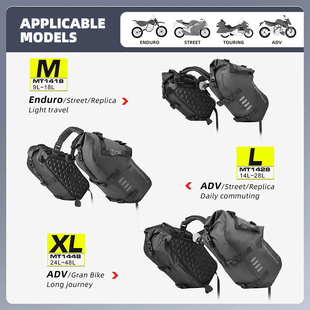 Rhinowalk waterproof motorcycle pannier bags 18–48L