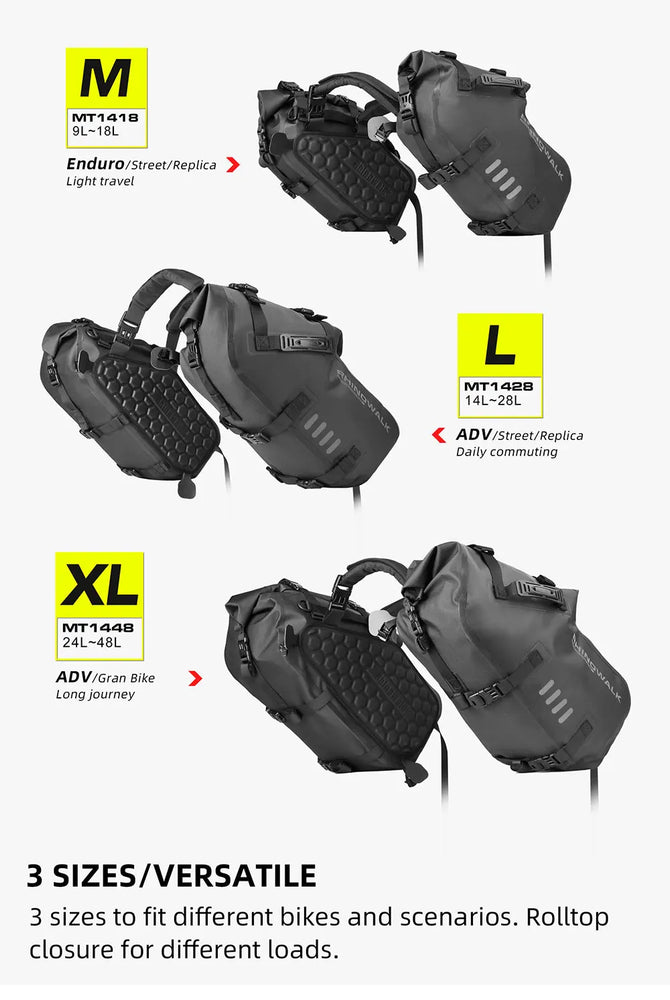 Rhinowalk waterproof motorcycle pannier bags 18–48L