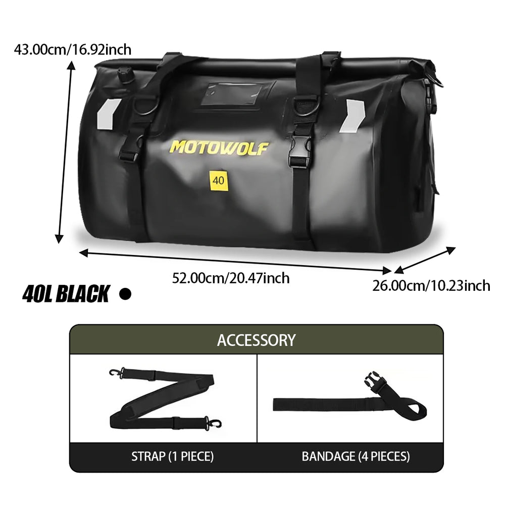 Waterproof motorcycle tail bag, 20–66L travel pack