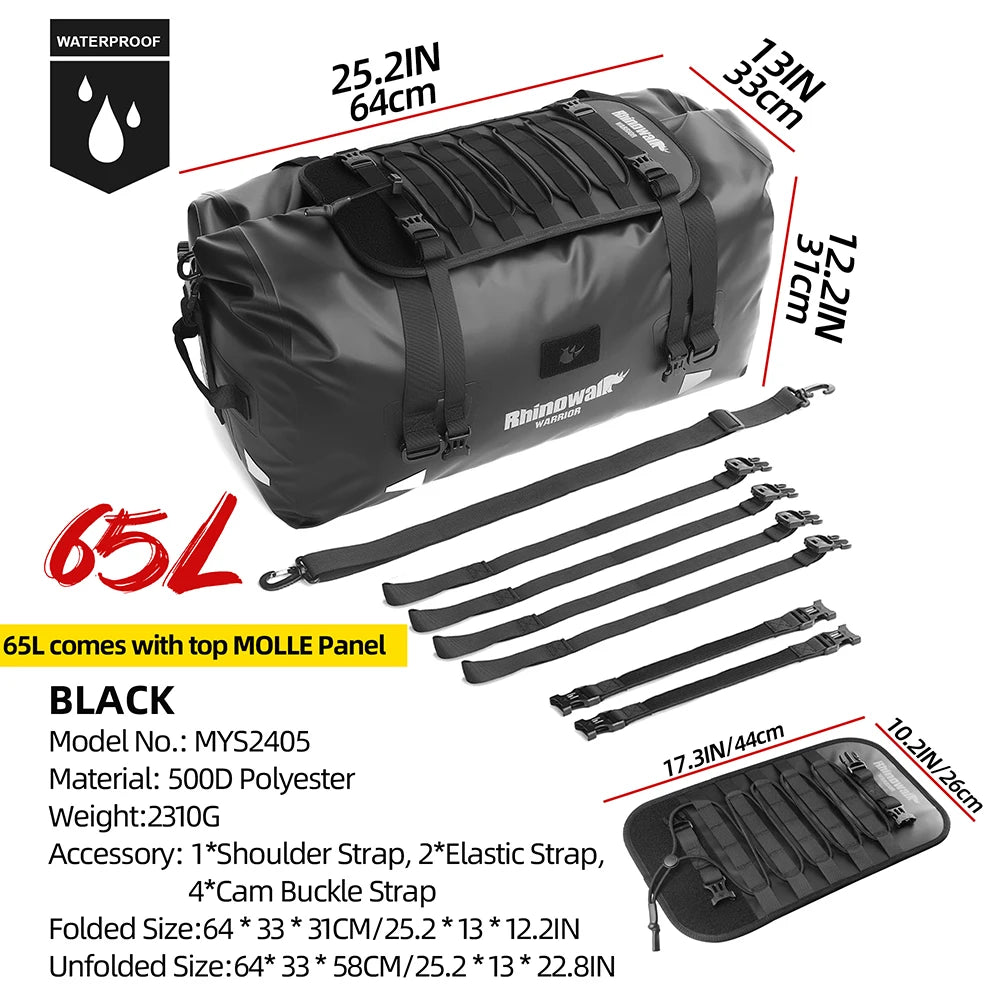 20–65L motorcycle back seat bag, waterproof MOLLE