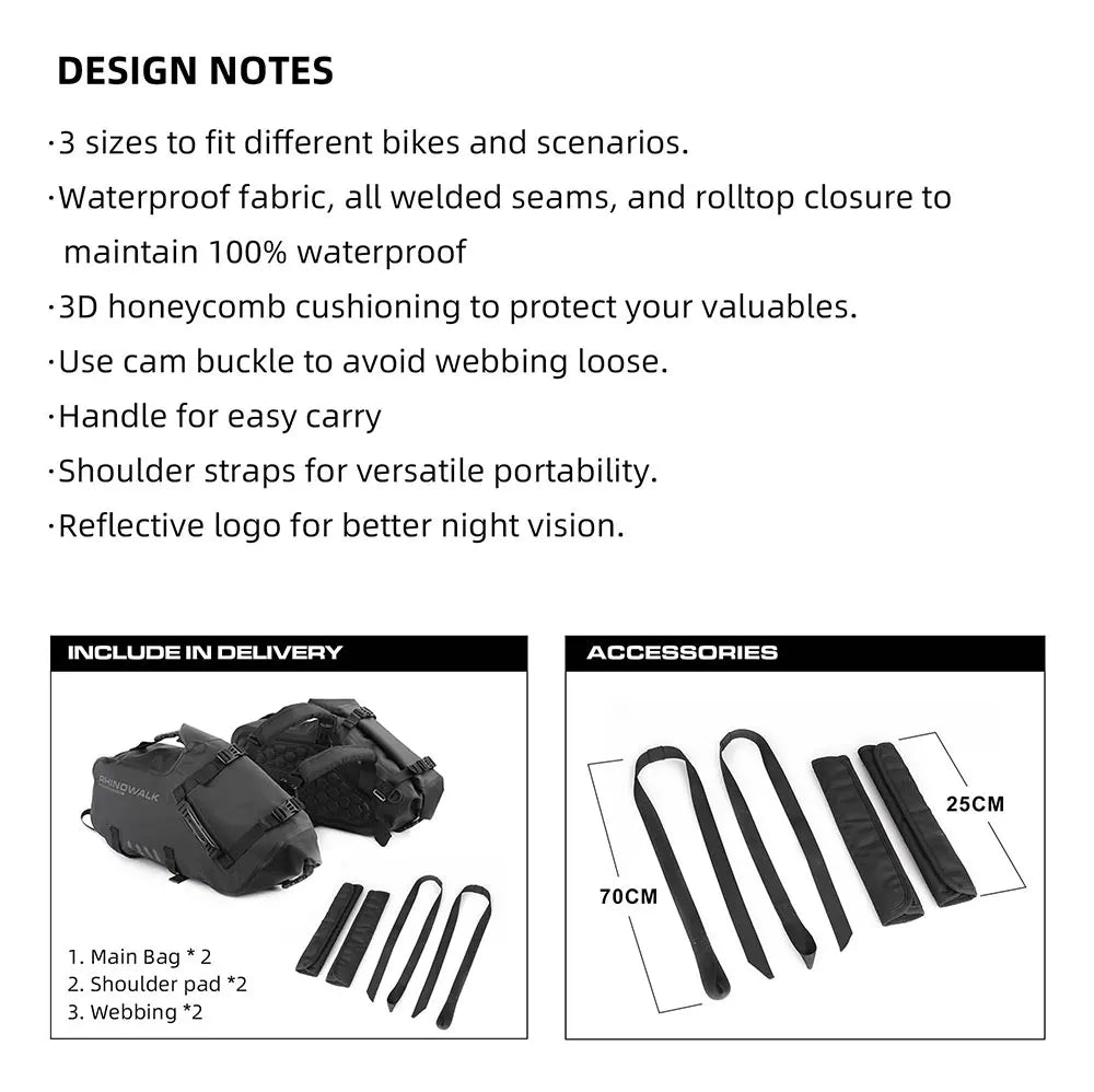 Rhinowalk waterproof motorcycle pannier bags 18–48L