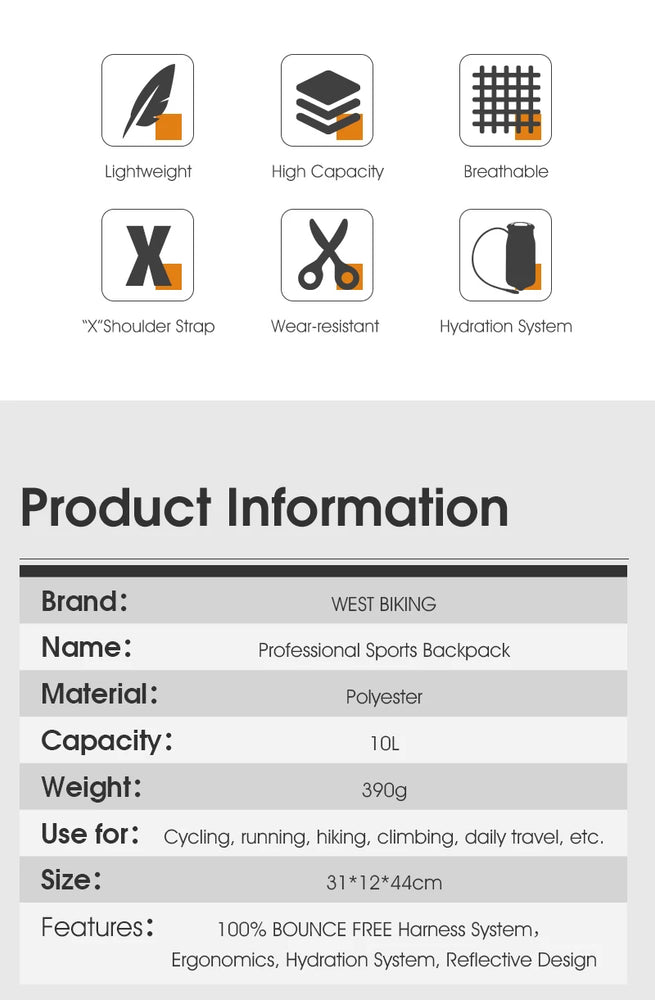 WEST BIKING 10L Ultralight Cycling Hydration Backpack
