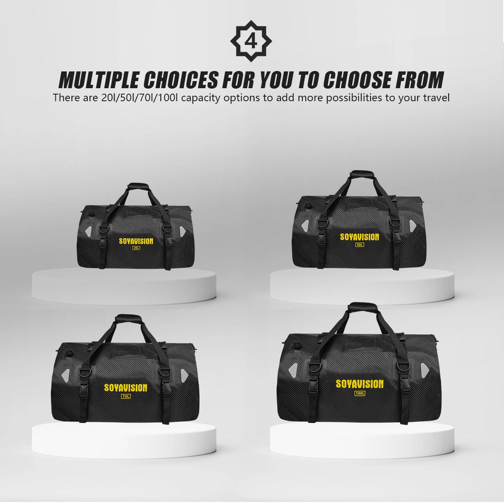 Waterproof motorcycle tail bag, 20–66L travel pack